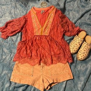 Rose pink Kiyana lace top from Anthropologie